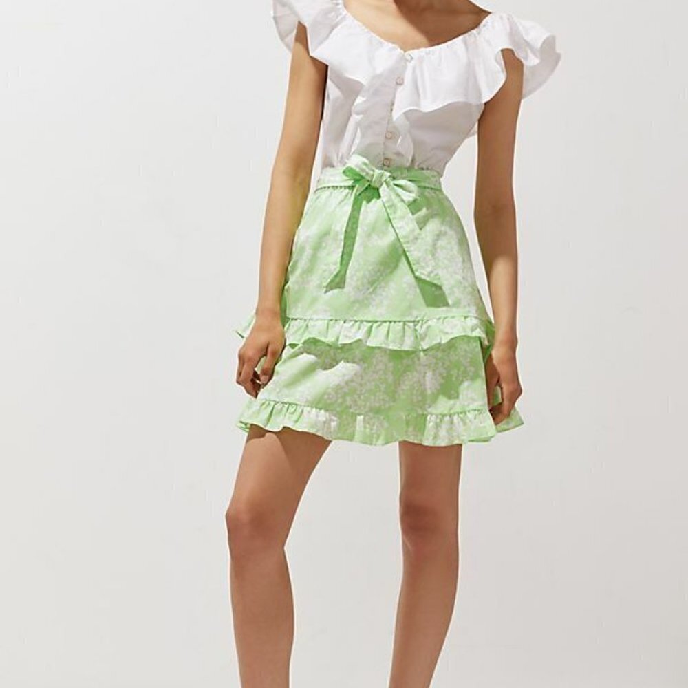 New Peter Som for Anthropologie ruffled mini skirt green floral